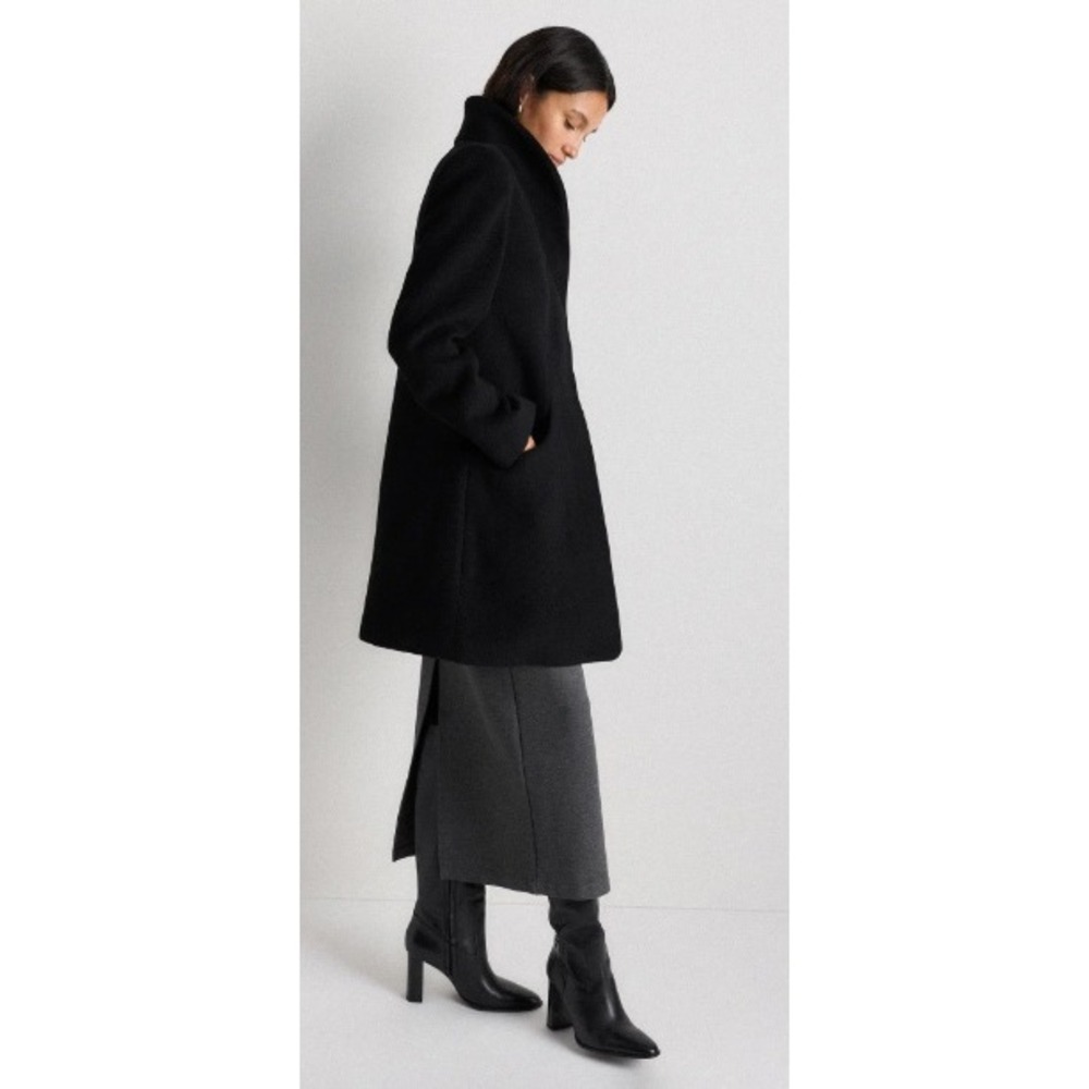 Quince Italian Wool Cocoon Coat Black Funnel Neck XL CMA01 FA24 Long Sleeve